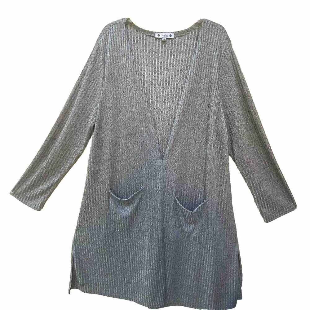 WildeWomencardigan 3X Grey Color Front Pocket Long Sleeves Boho Front Duster EUC